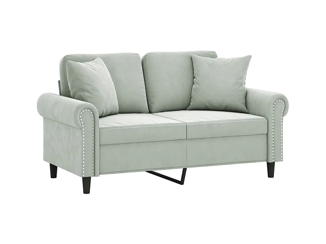 Canapé 2 places avec oreillers gris clair 120 cm velours REO18137