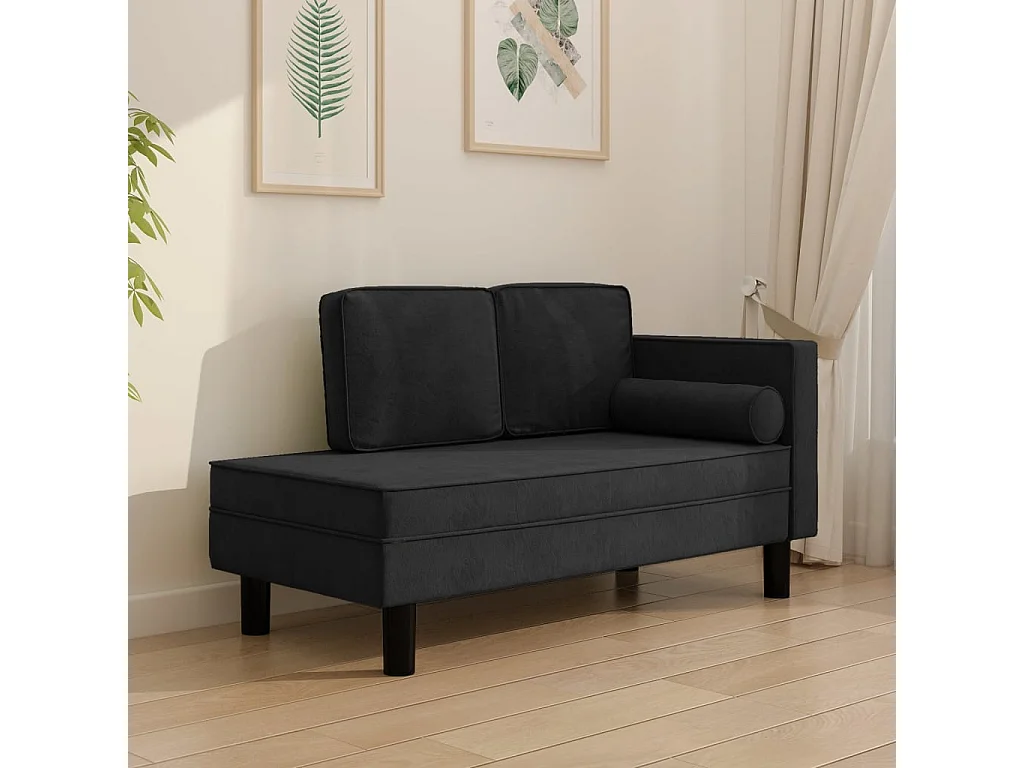 Canapé fixe avec coussins et traversin noir velours REO82224