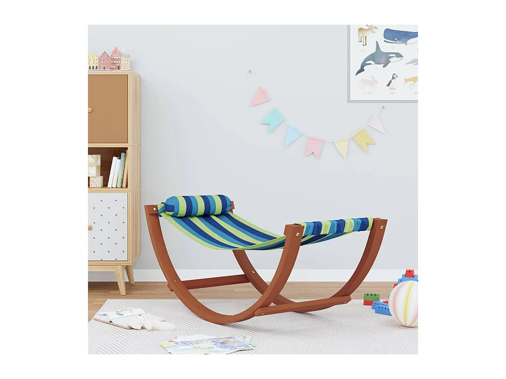 Hamac à bascule pour enfants bleu et vert tissu REO32401