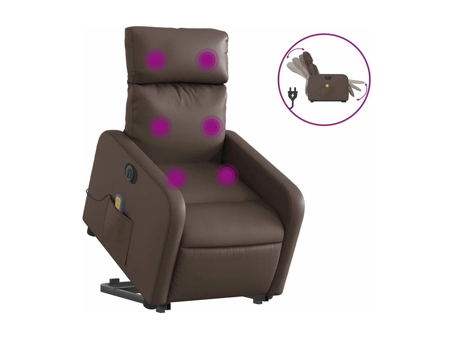 Sillón de masaje elevable eléctrico cuero sintético marrón YOE80688
