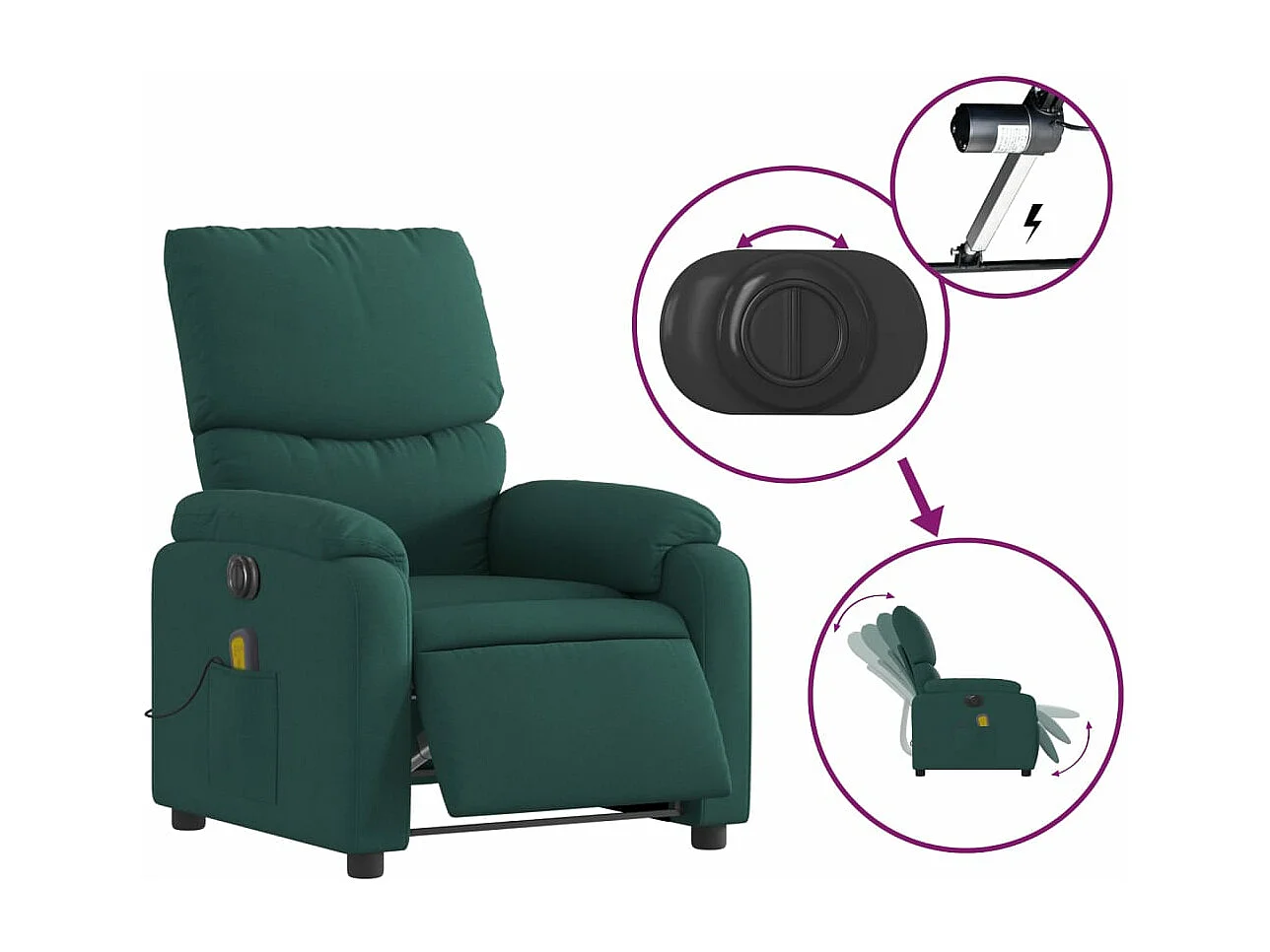 Fauteuil de massage inclinable électrique Vert foncé Tissu REO62617