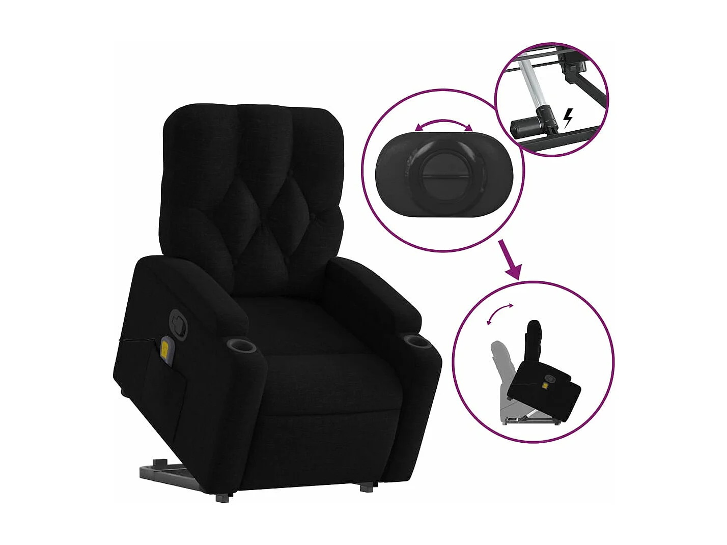 Sillón reclinable de masaje elevable tela negro YOE92362