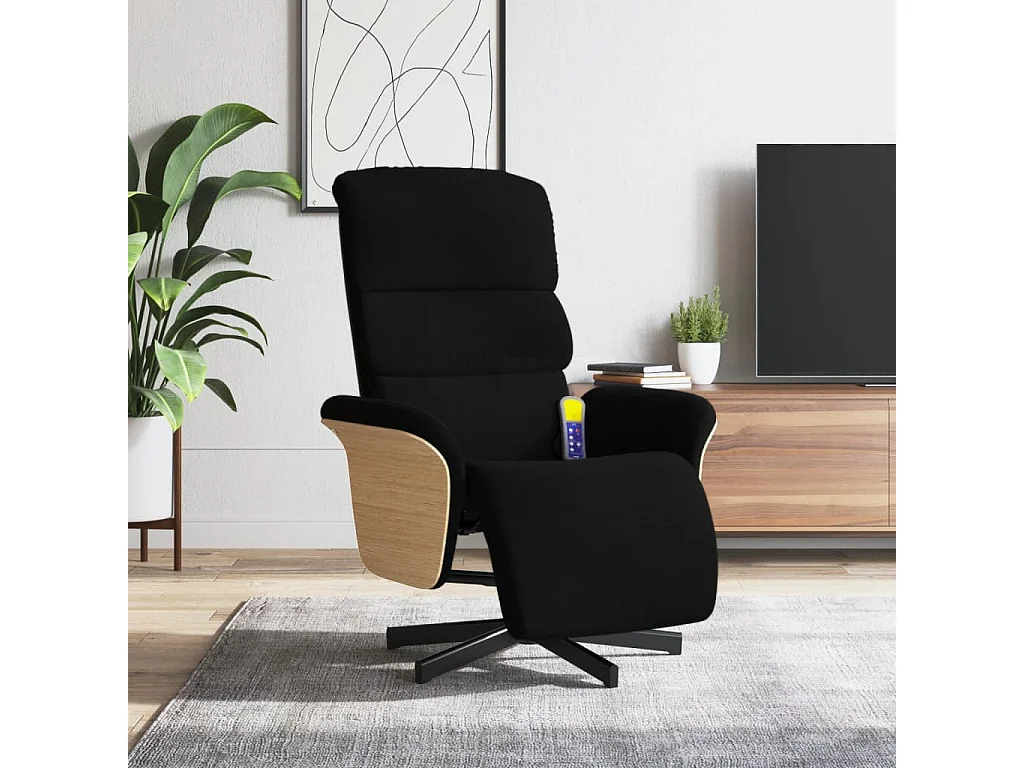 Fauteuil inclinable de massage avec repose-pieds noir tissu REO97517