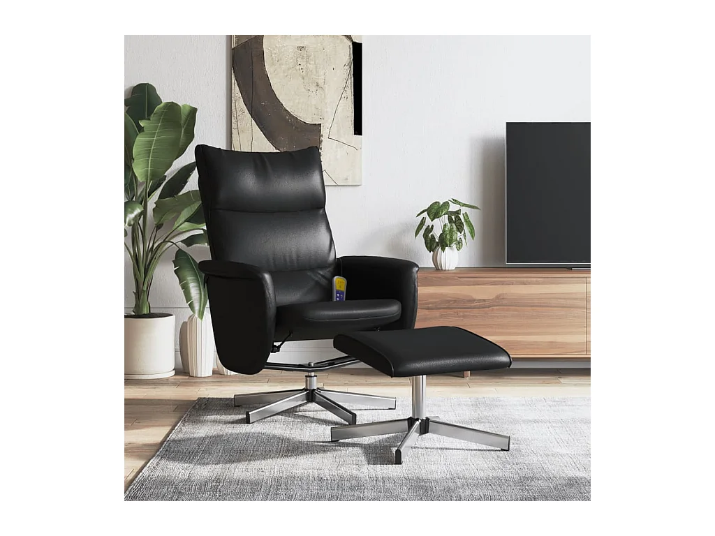 Fauteuil inclinable de massage avec repose-pied noir similicuir REO37888