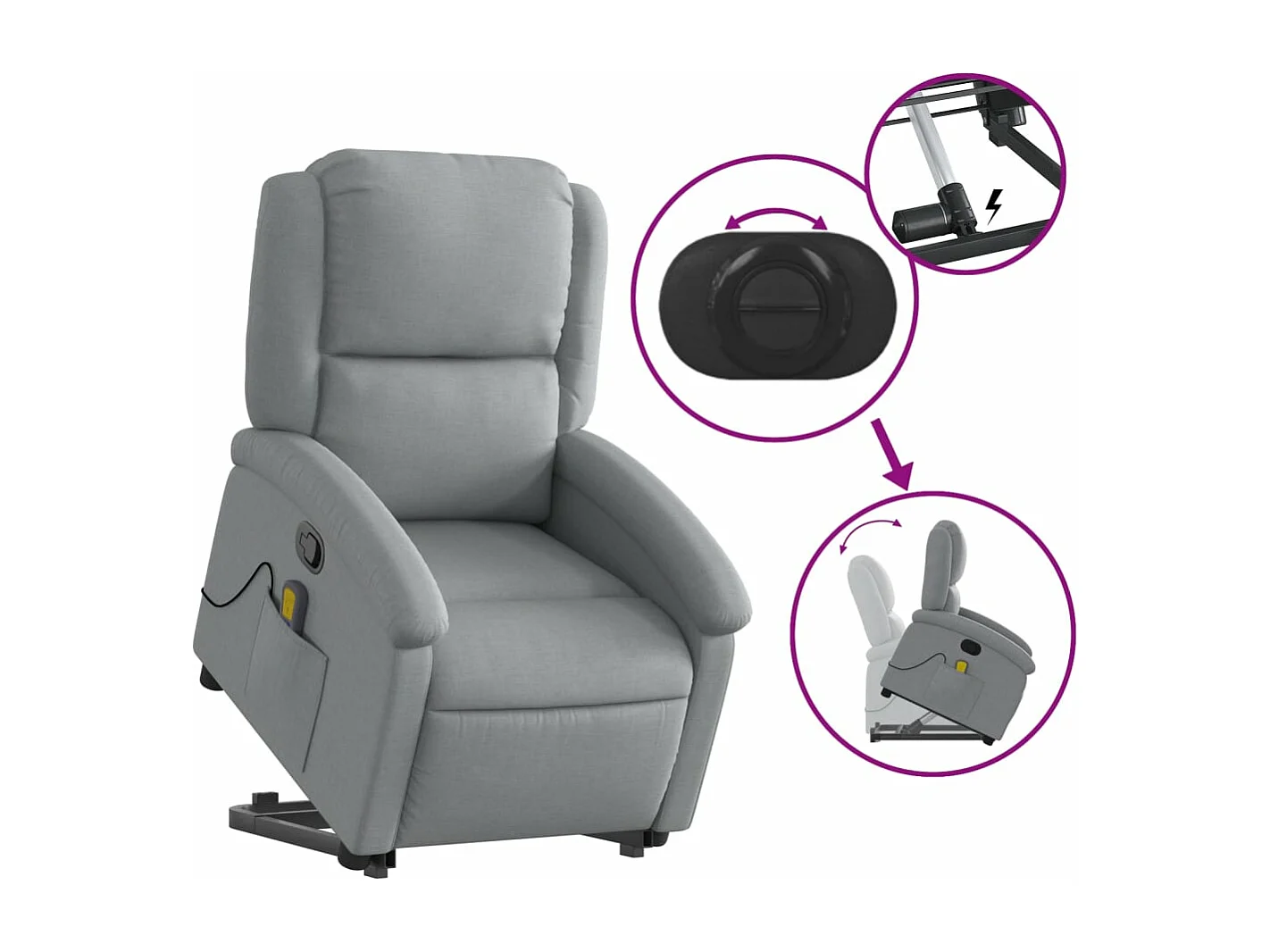 Sillón de masaje reclinable de pie de tela gris claro YOE64177