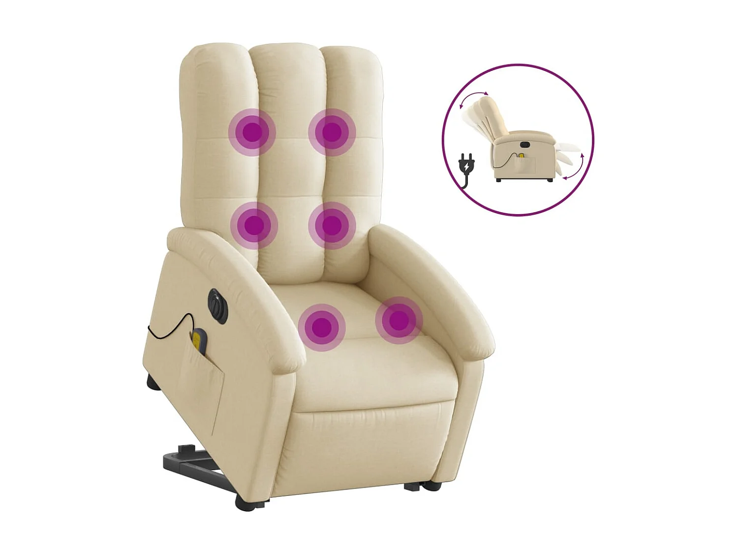 Sillón de masaje eléctrico reclinable elevable tela crema YOE79820