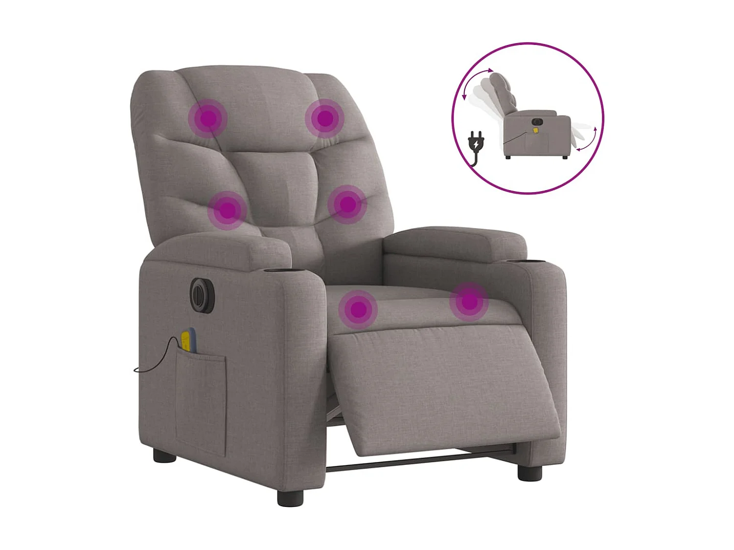 Fauteuil de massage inclinable électrique Taupe Tissu REO43319