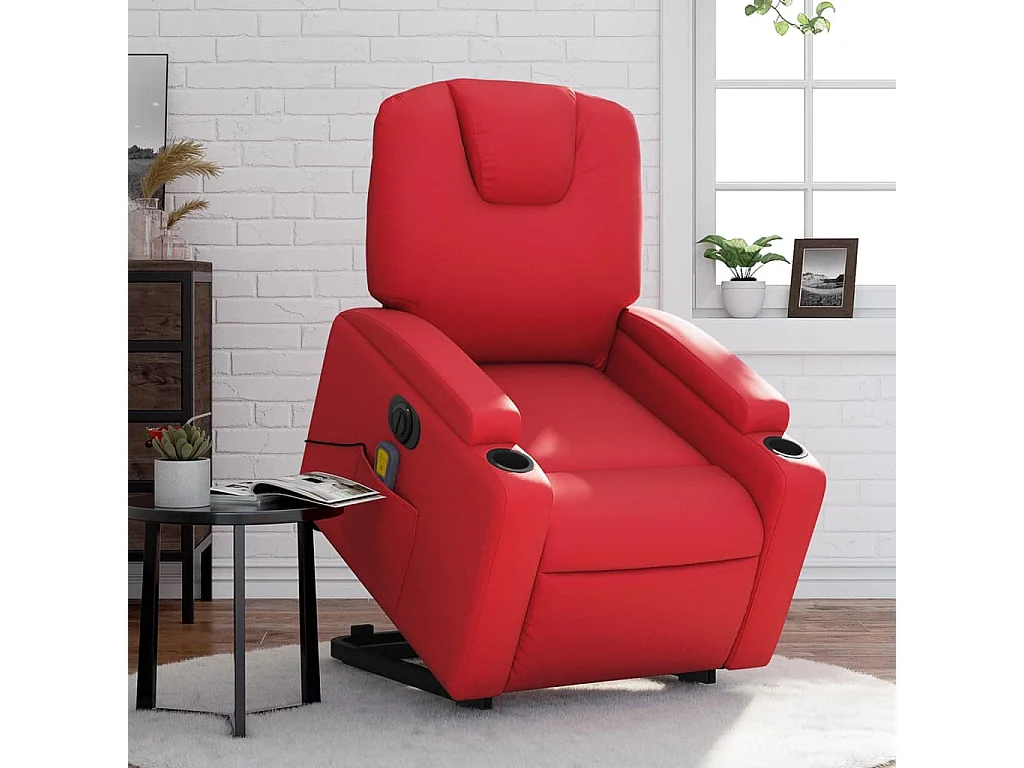 Sillón de majaje elevable eléctrico cuero artificial rojo YOE17771