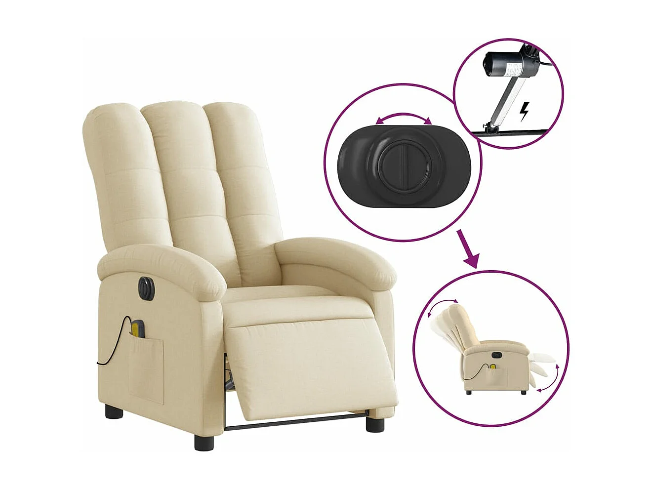 Fauteuil inclinable de massage électrique crème tissu REO40371