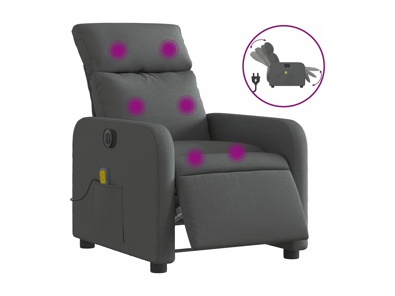 Fauteuil inclinable de massage électrique gris foncé tissu REO43716