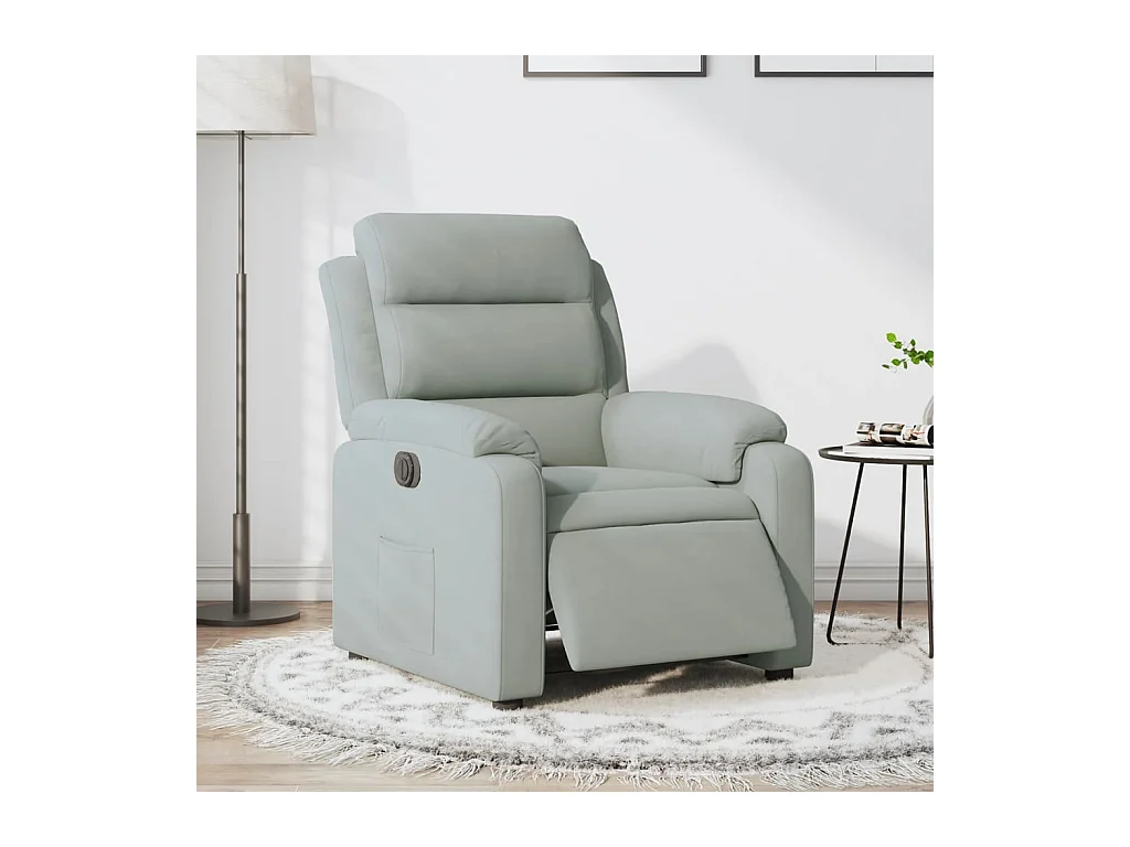 Fauteuil inclinable électrique gris clair velours REO80844