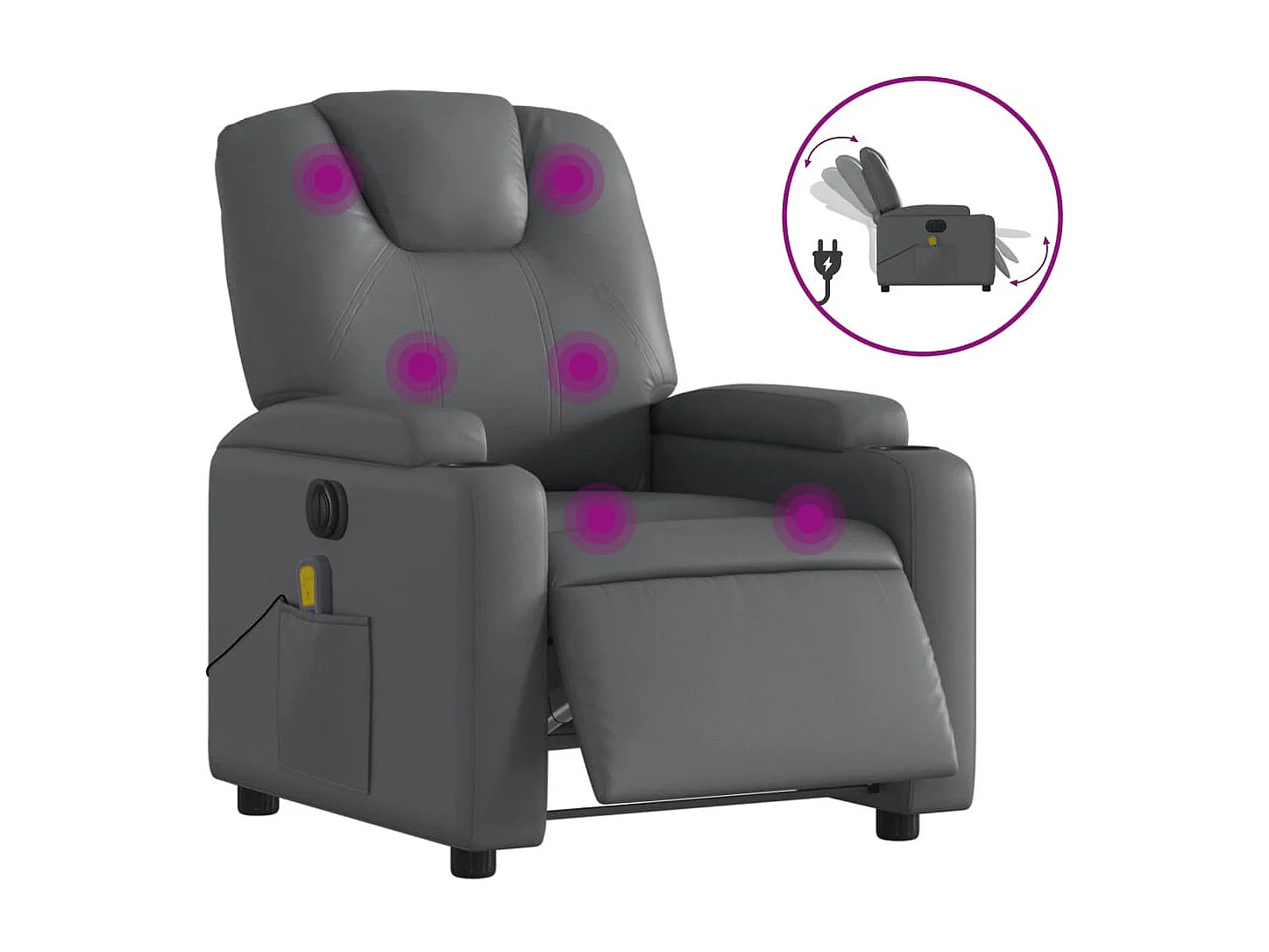 Sillón de masaje reclinable eléctrico cuero sintético gris YOE55995