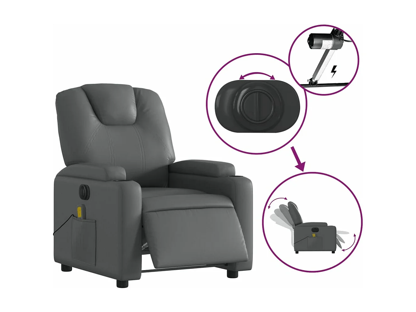 Fauteuil de massage inclinable électrique gris similicuir REO82315