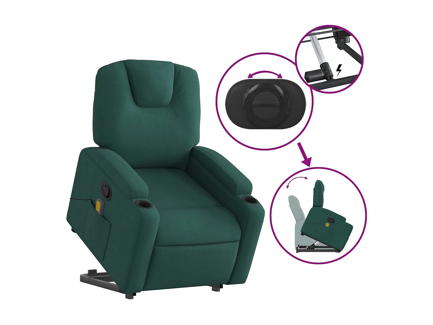 Silla de masaje reclinable de pie de tela verde oscura YOE68494