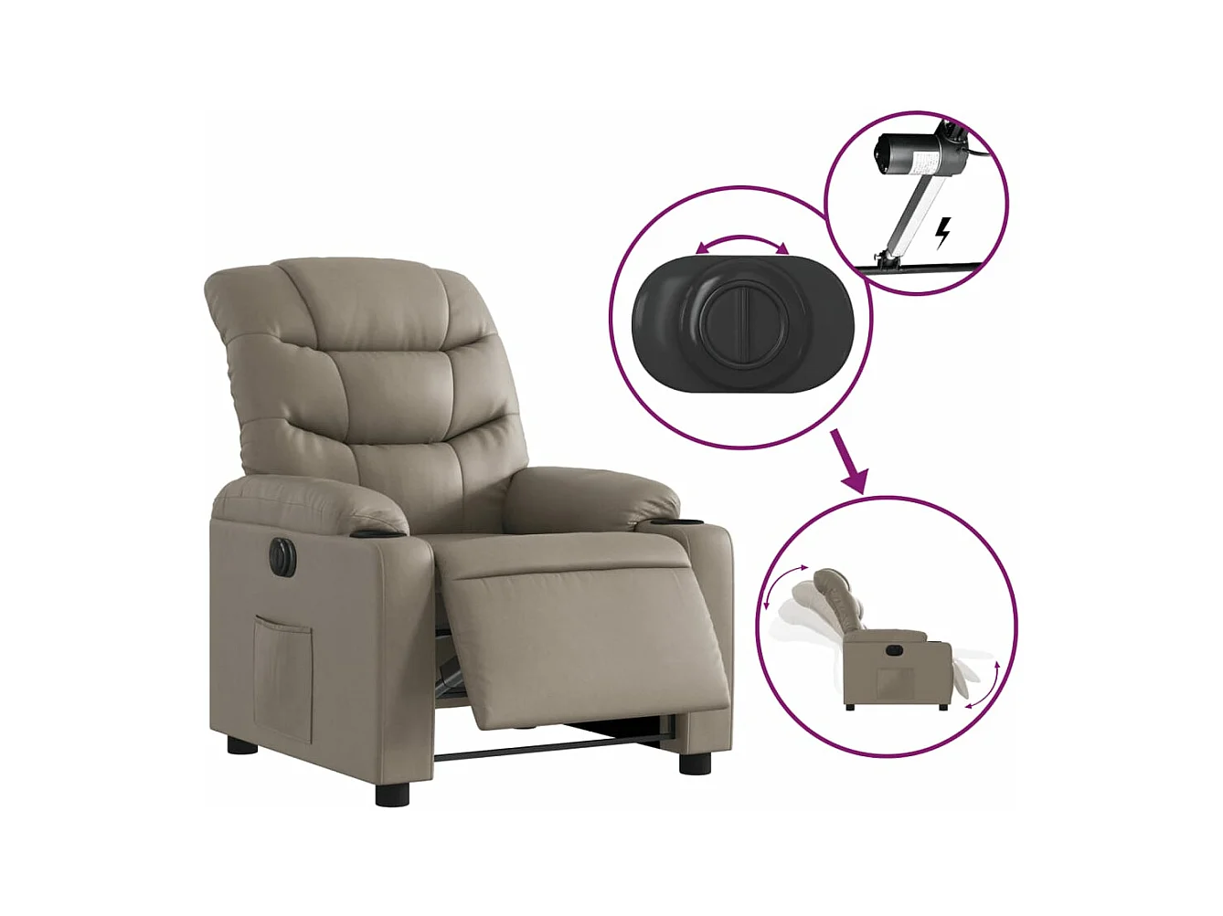 Fauteuil inclinable électrique Cappuccino Similicuir REO57166