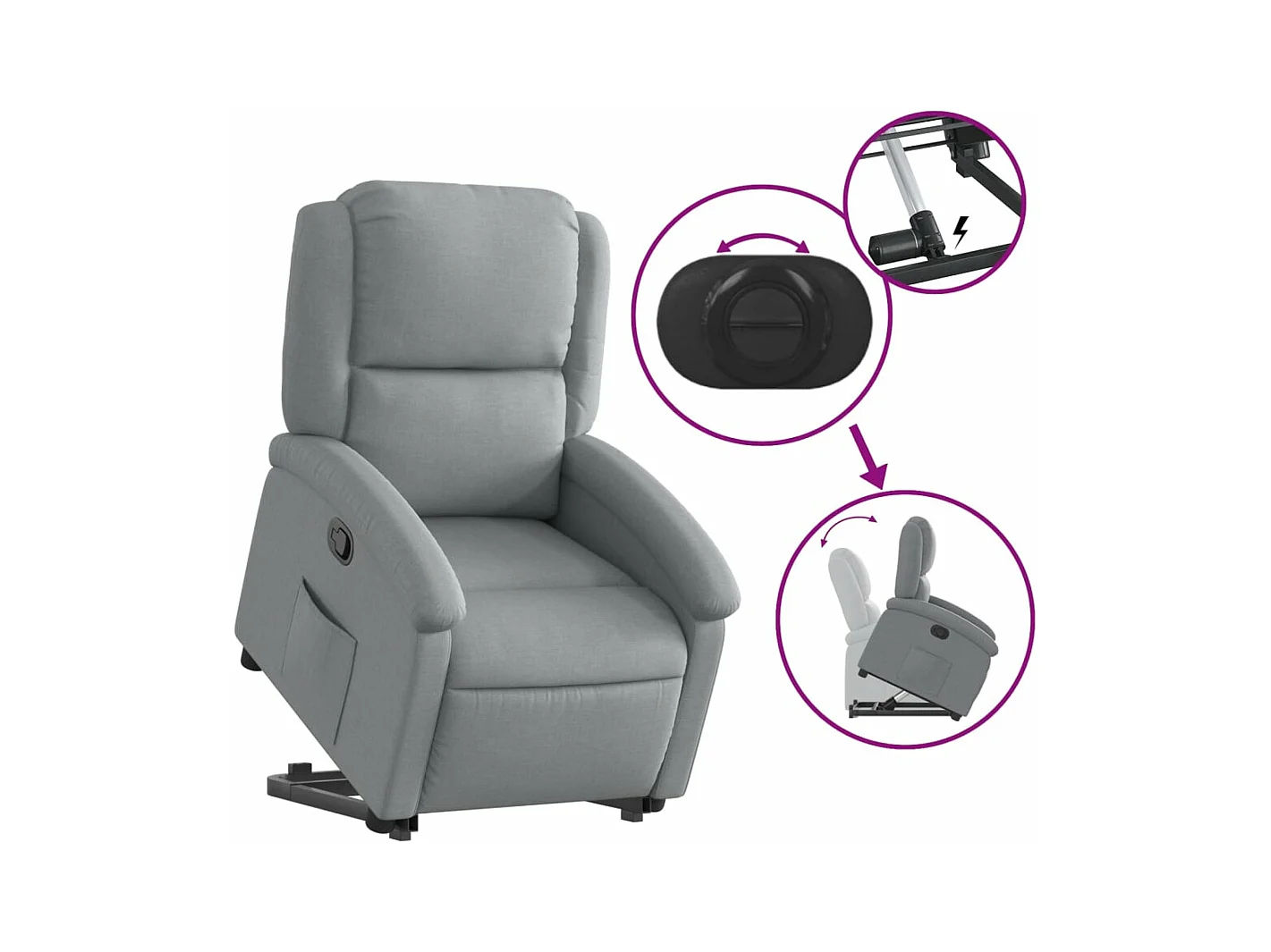 Sillón reclinable elevable de tela gris claro YOE27560