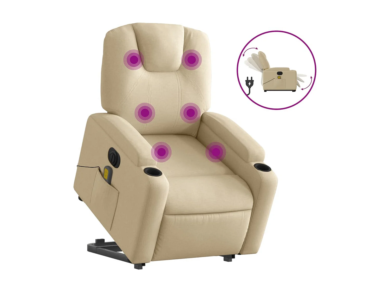 Sillón de masaje eléctrico reclinable elevable tela crema YOE59927