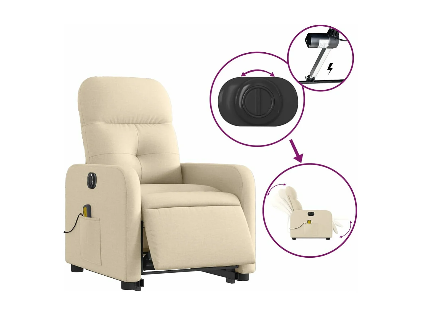 Fauteuil inclinable de massage électrique Crème Tissu REO26775