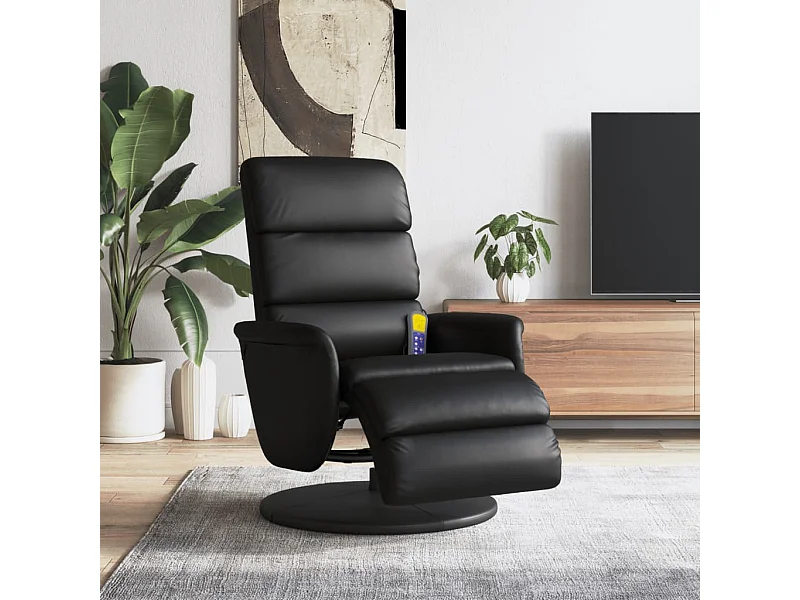 Fauteuil inclinable de massage repose-pieds noir similicuir REO16128