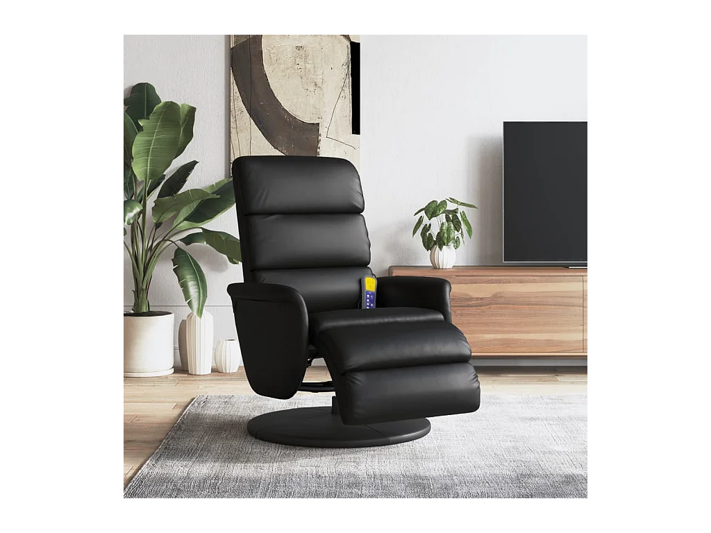 Fauteuil inclinable de massage repose-pieds noir similicuir REO16128