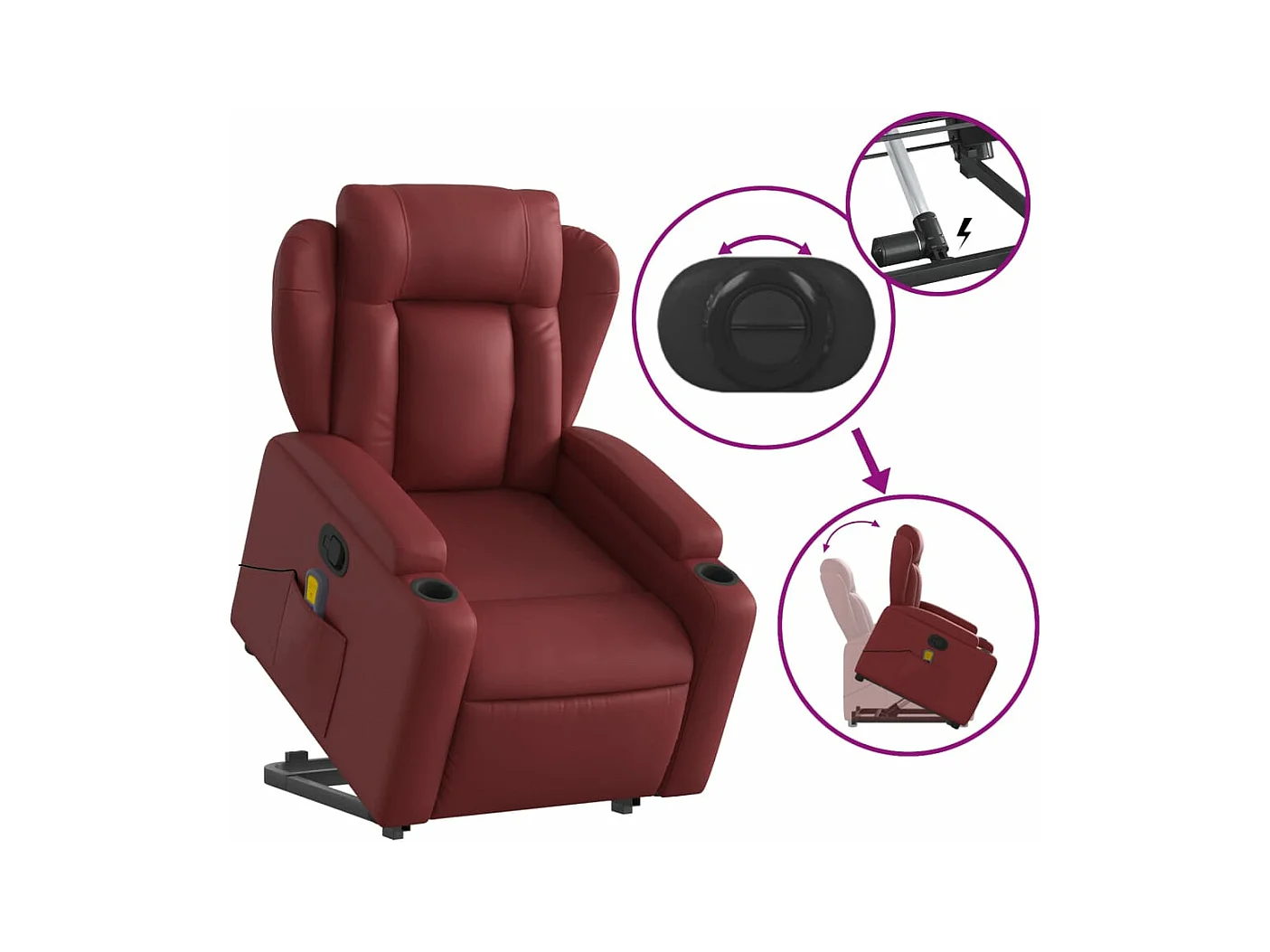 Fauteuil inclinable de massage Rouge bordeaux Similicuir REO15882