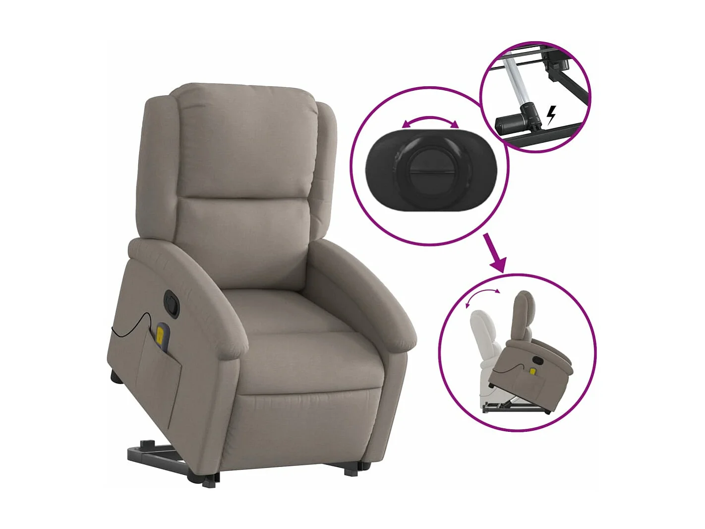 Fauteuil inclinable de massage Taupe Tissu REO81129