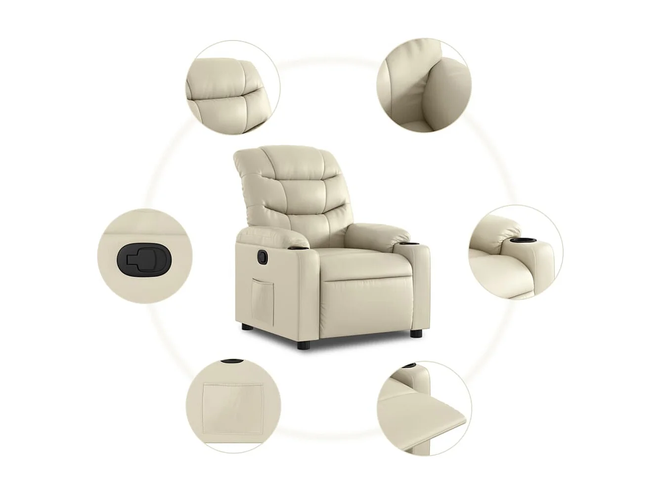 Sillón reclinable de cuero sintético crema YOE26885
