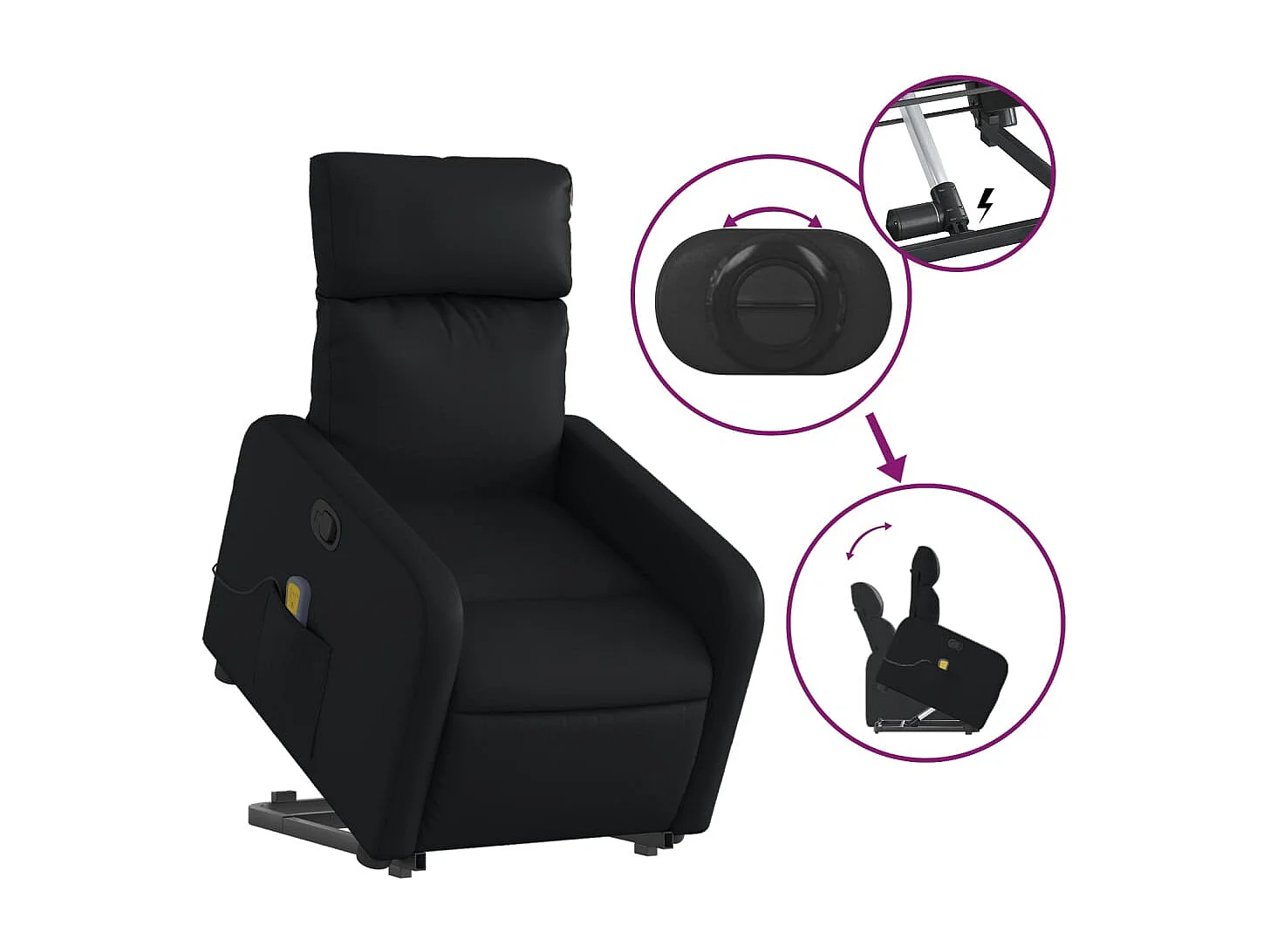 Fauteuil inclinable de massage Noir Similicuir REO93590