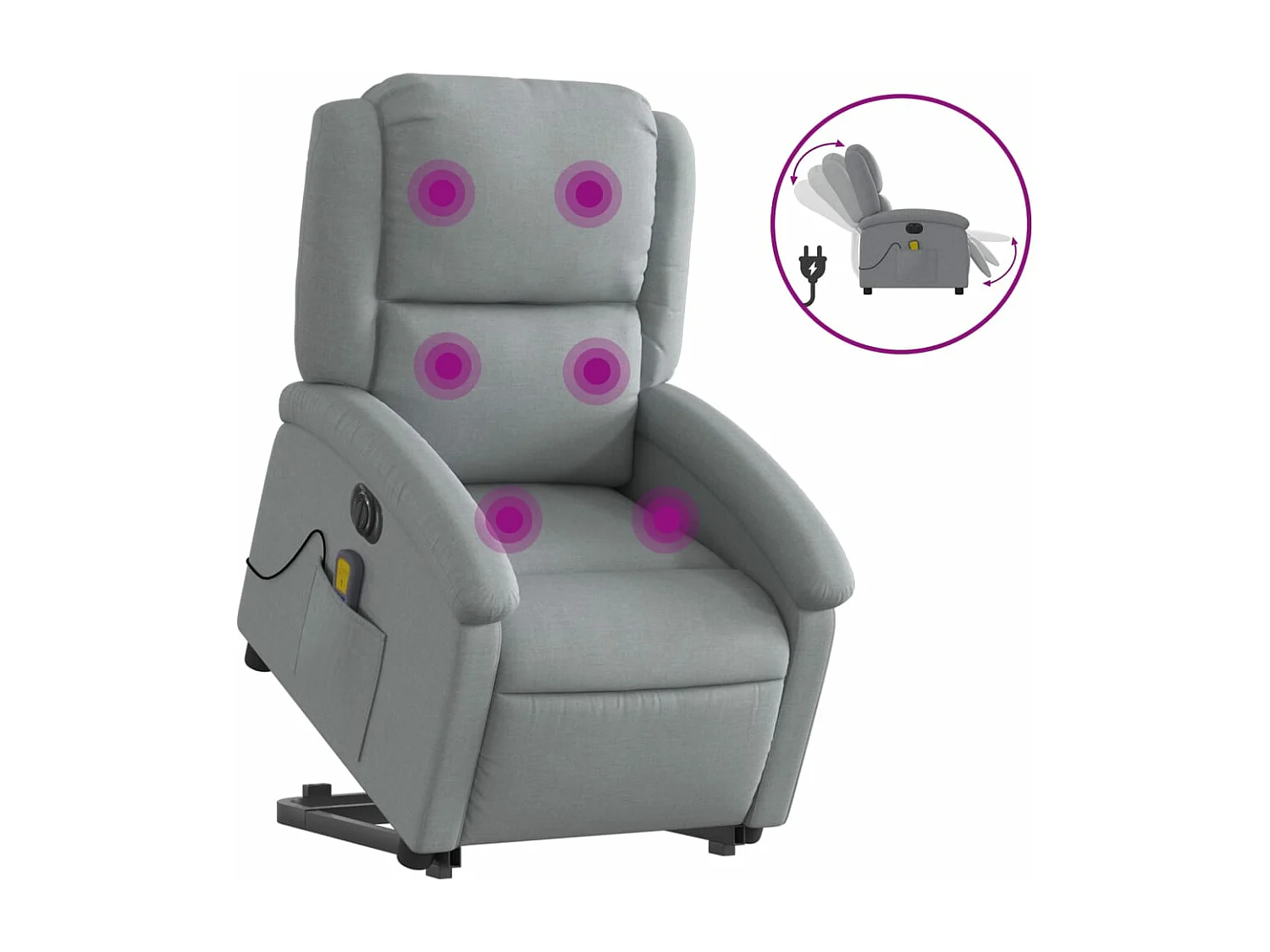 Sillón de masaje eléctrico reclinable elevable tela gris claro YOE55521