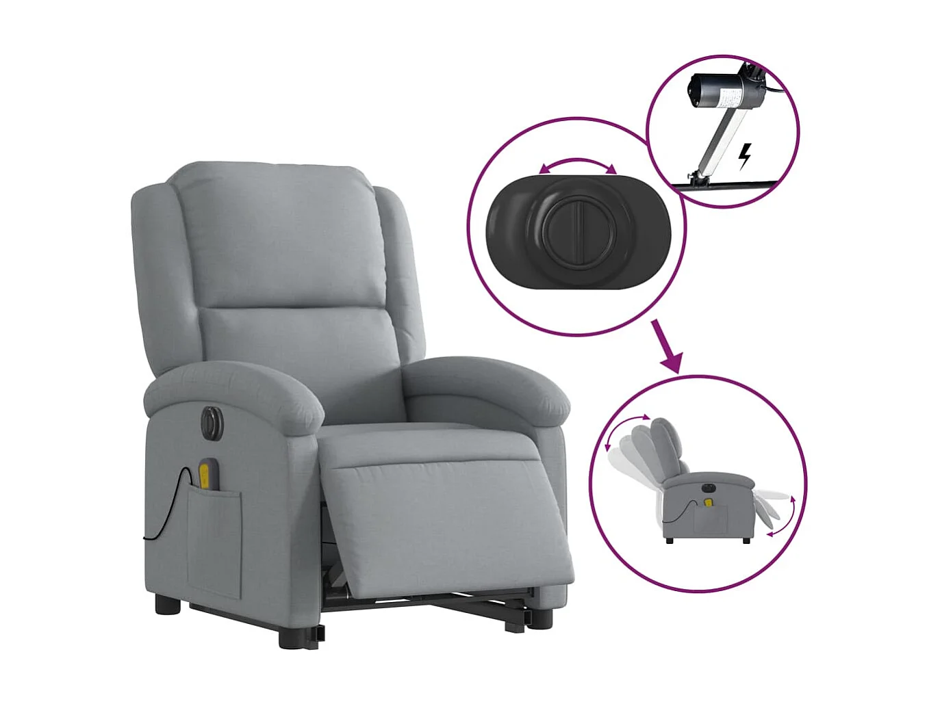 Sillón de masaje eléctrico reclinable elevable tela gris claro YOE55521