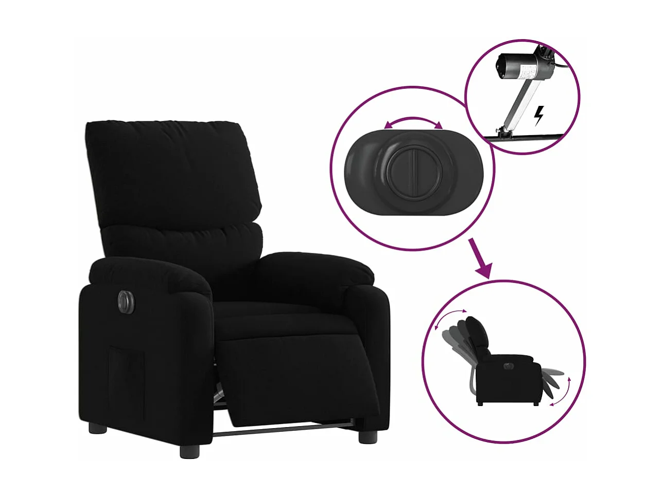 Fauteuil inclinable électrique Noir Tissu REO74969