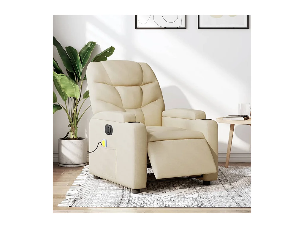 Fauteuil inclinable de massage électrique crème tissu REO53067