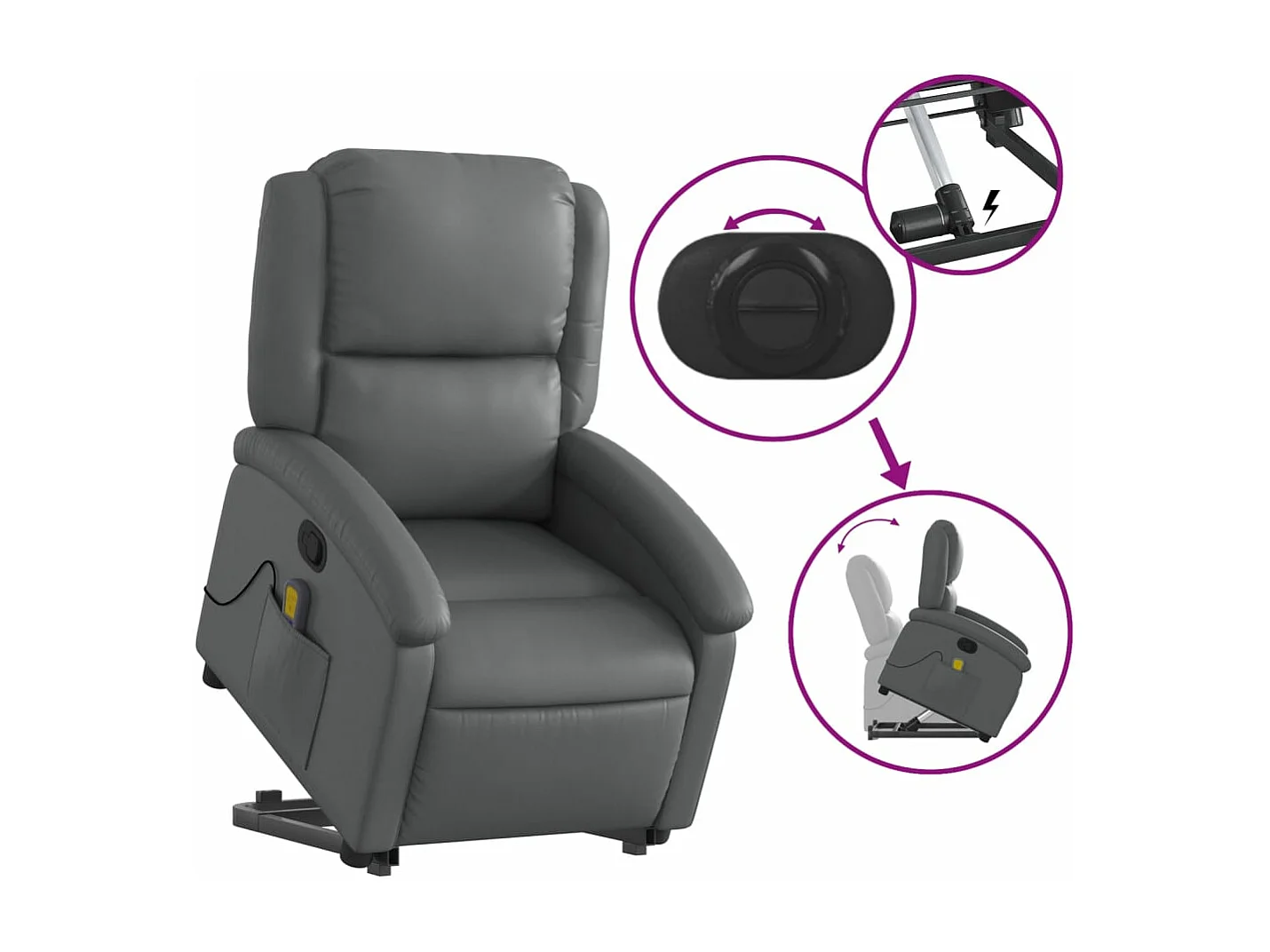 Sillón reclinable de masaje de pie cuero artificial gris YOE67387