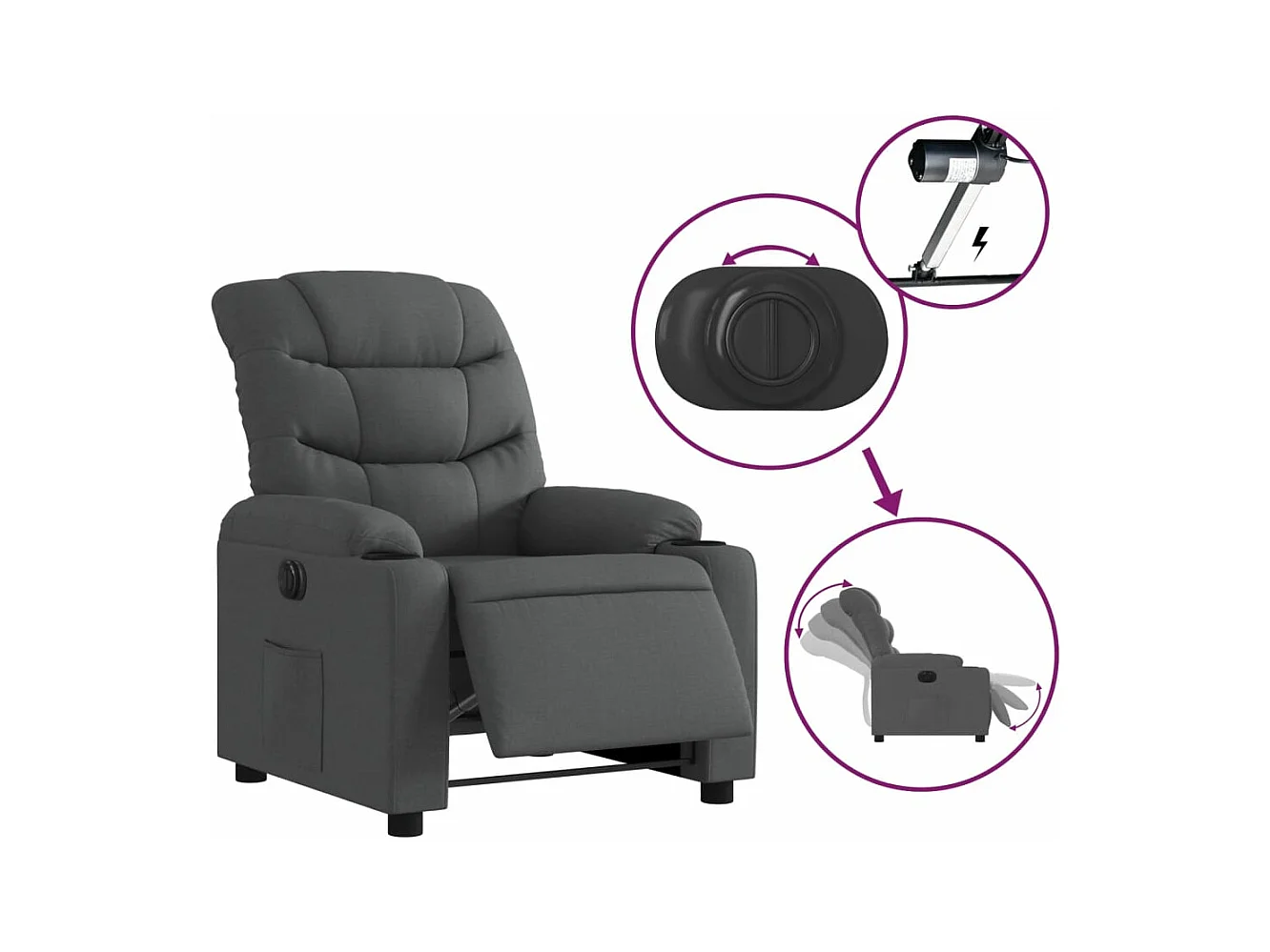 Relaxsessel Elektrisch | Fernsehsessel Dunkelgrau Stoff -gkd408479