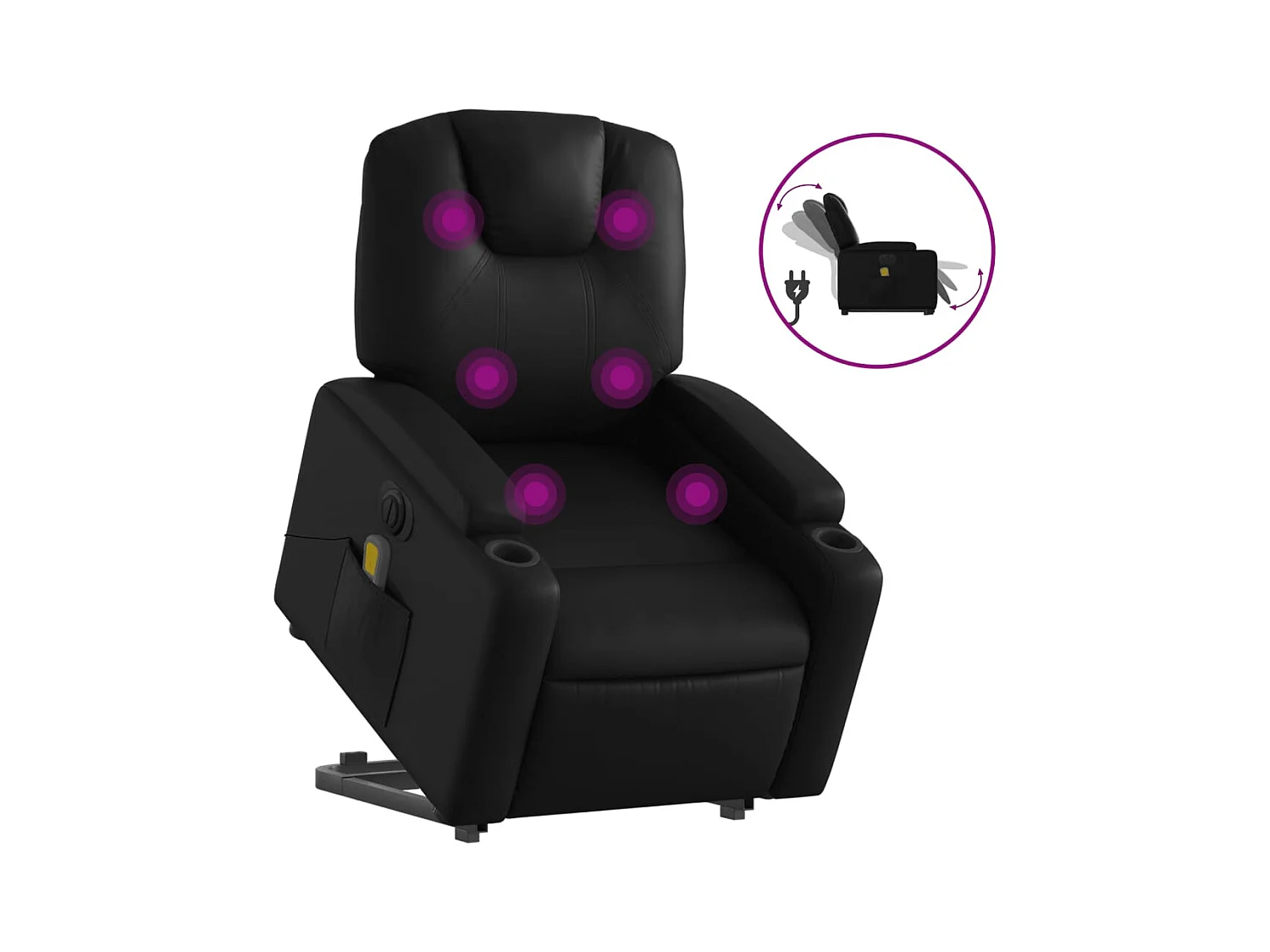 Sillón de masaje elevable eléctrico cuero sintético negro YOE47976