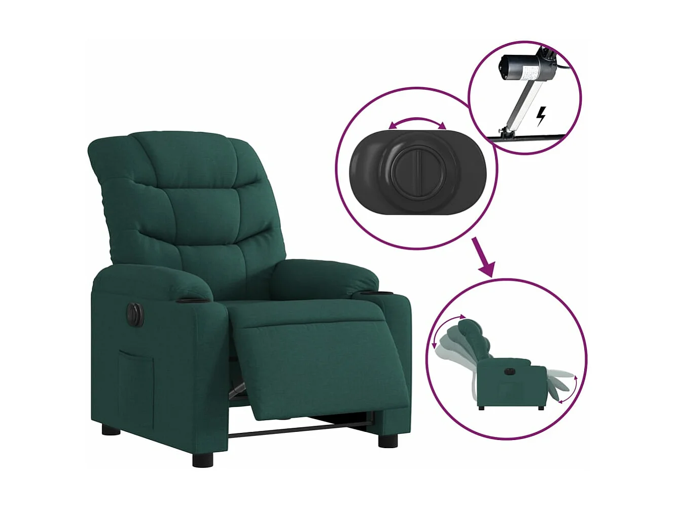 Fauteuil inclinable électrique Vert foncé Tissu REO40627