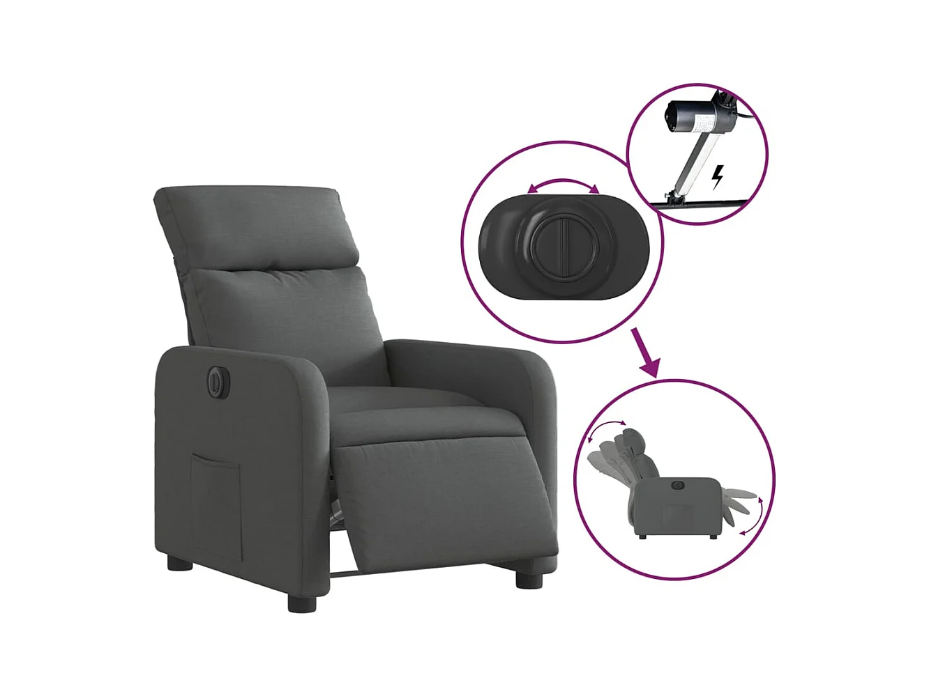 Relaxsessel Elektrisch | Fernsehsessel Dunkelgrau Stoff -gkd635596