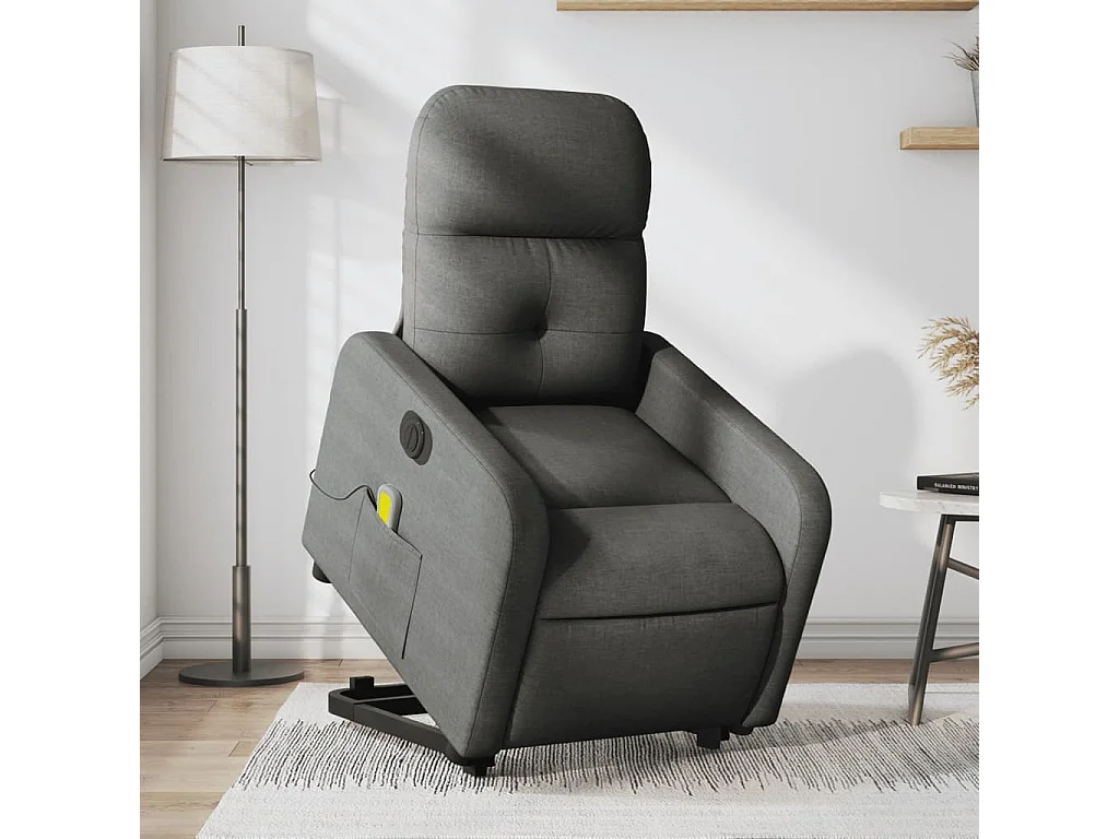 Sillón de masaje eléctrico reclinable elevable tela gris oscuro YOE12603