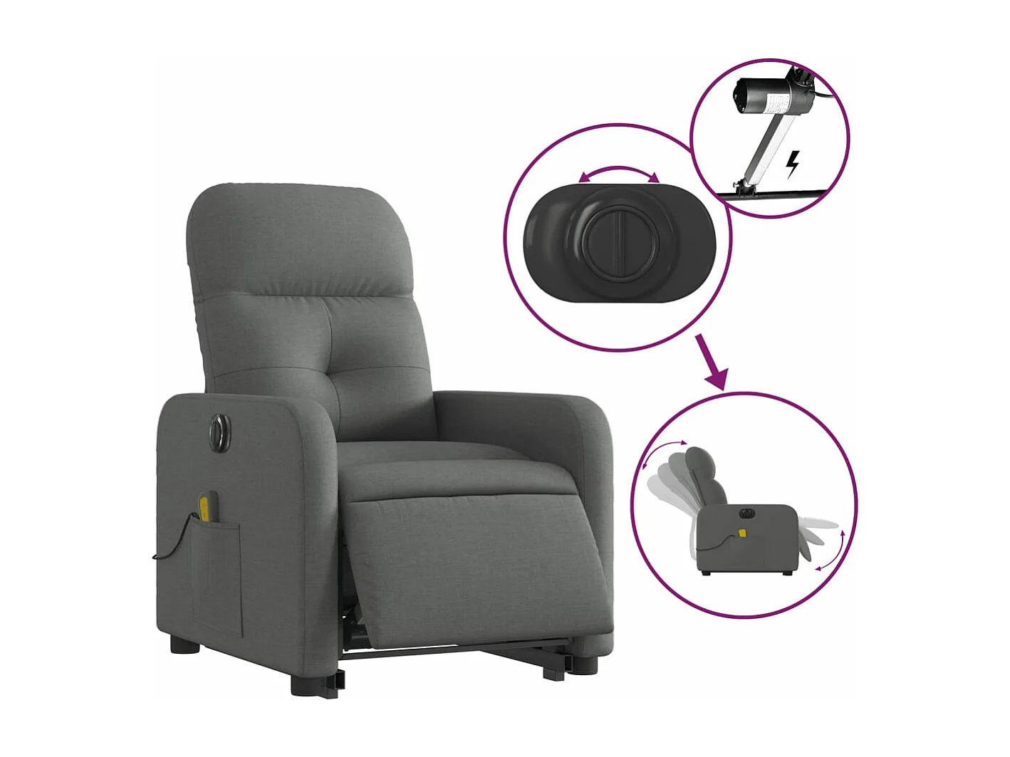 Fauteuil inclinable de massage électrique Gris foncé Tissu REO70854