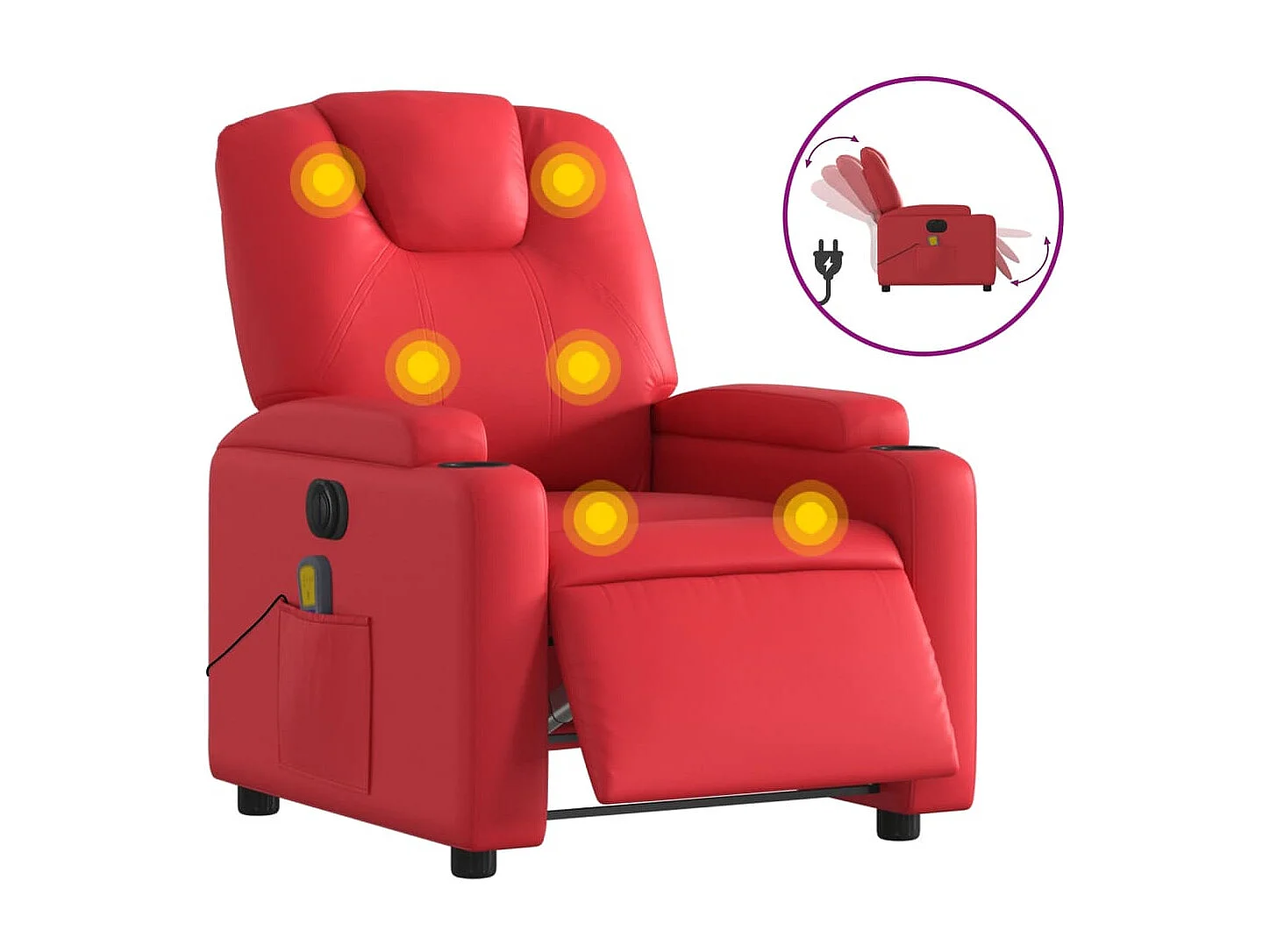 Sillón de masaje reclinable eléctrico de cuero artificial rojo YOE87760