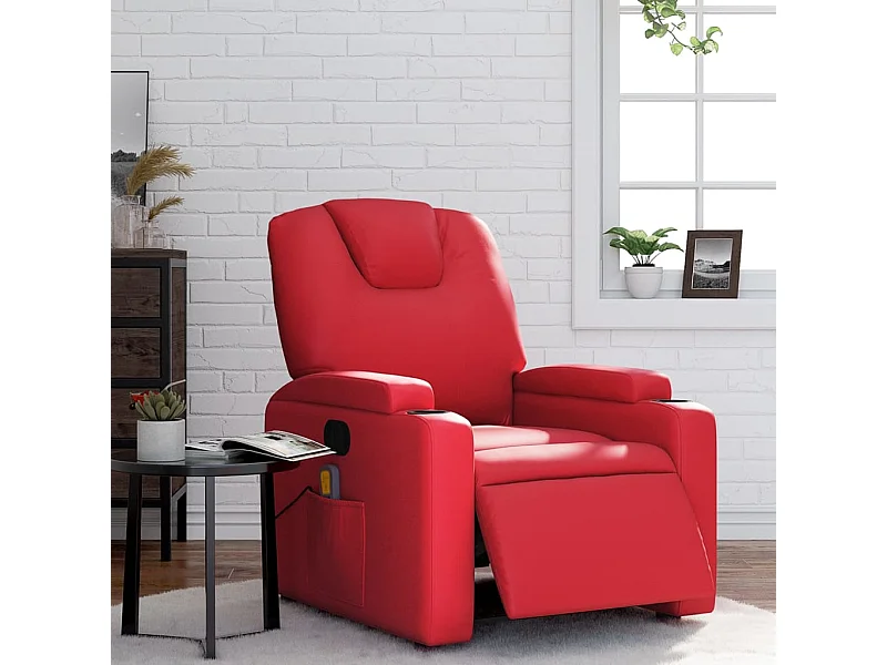 Fauteuil de massage inclinable électrique rouge similicuir REO72538