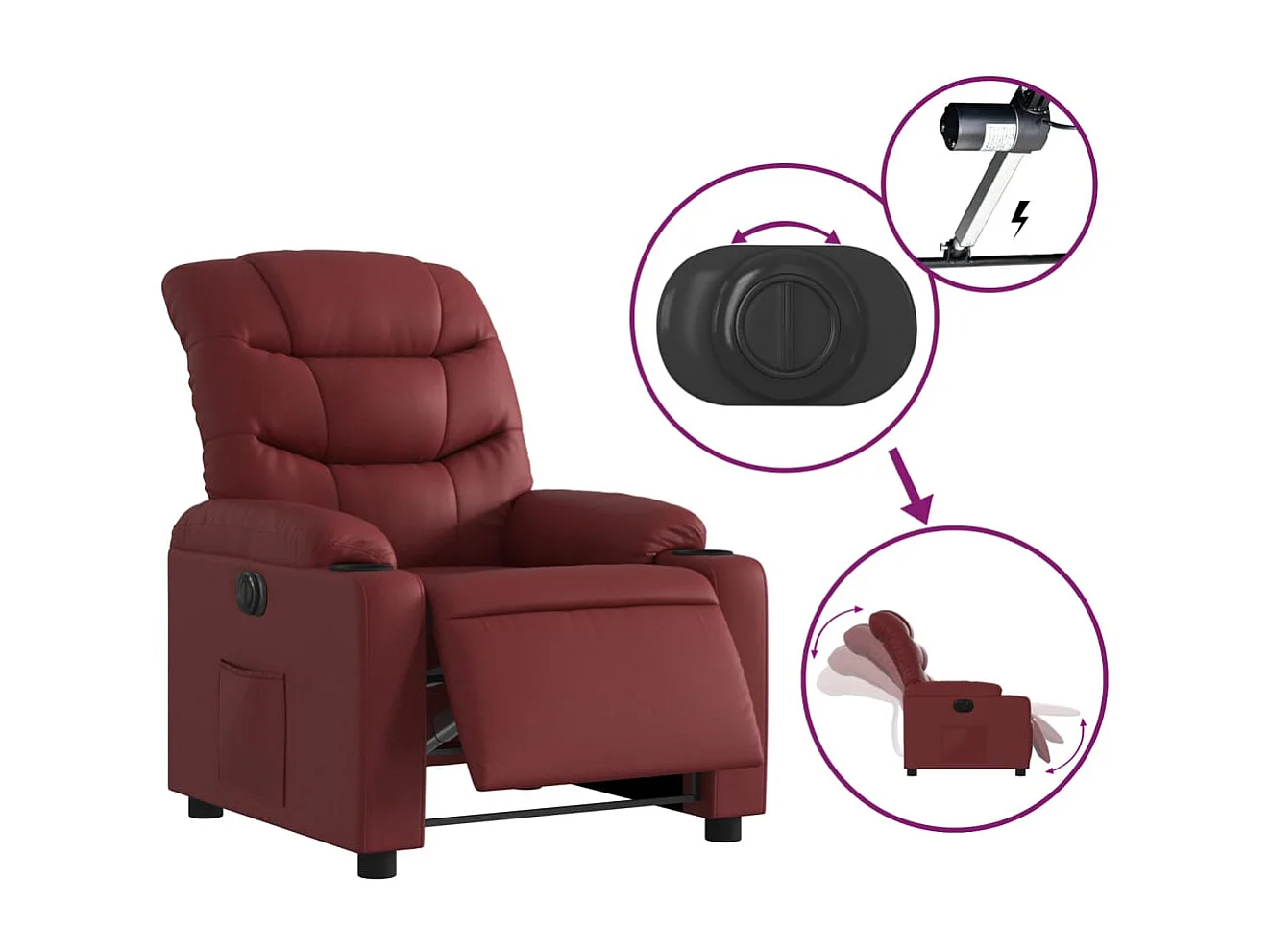 Fauteuil inclinable électrique Rouge bordeaux Similicuir REO22856