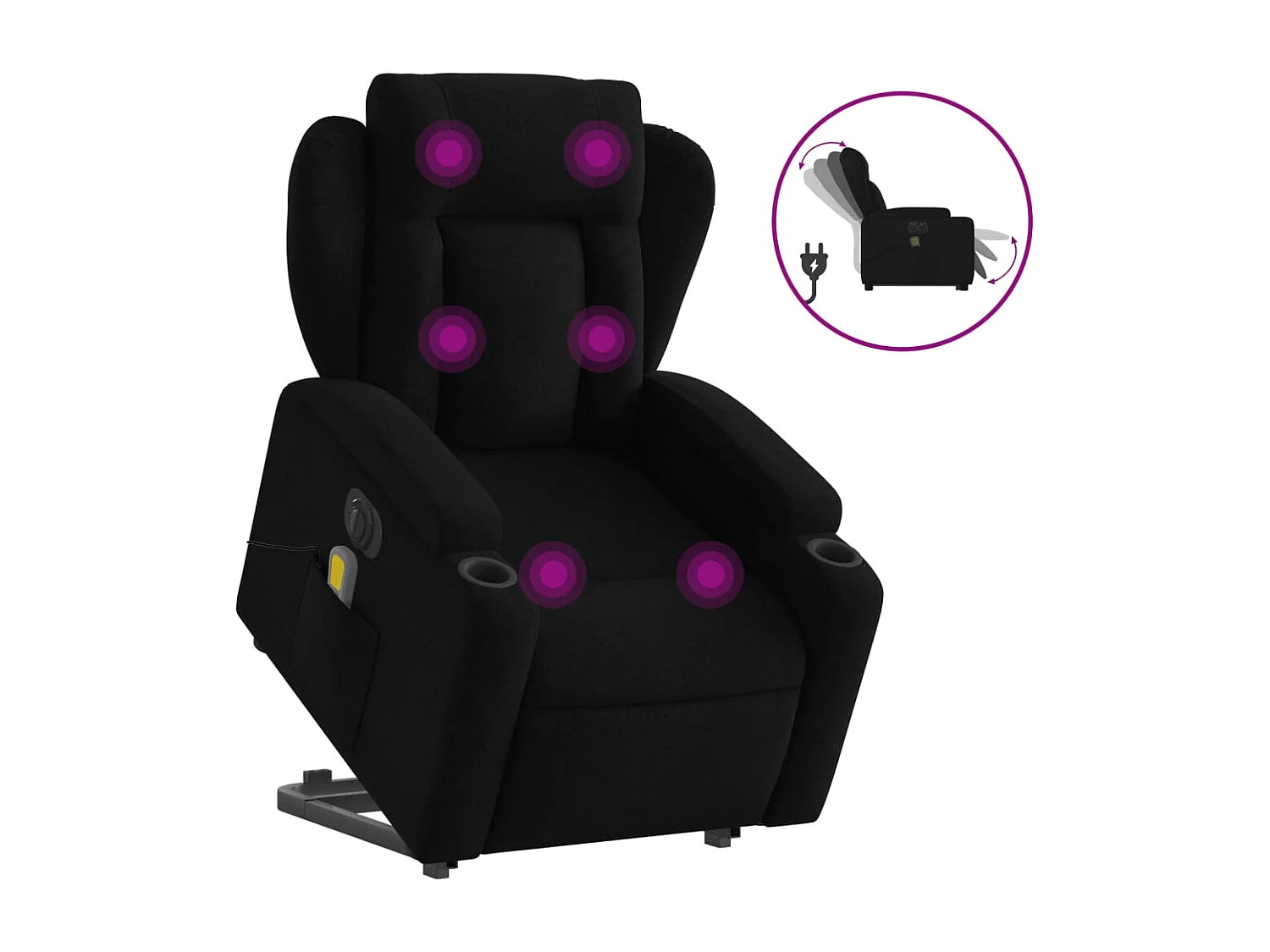 Sillón de masaje eléctrico reclinable elevable tela negro YOE71300