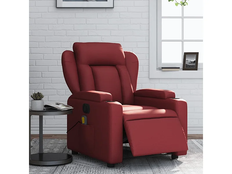 Sillón de masaje reclinable de cuero artificial rojo tinto YOE64054