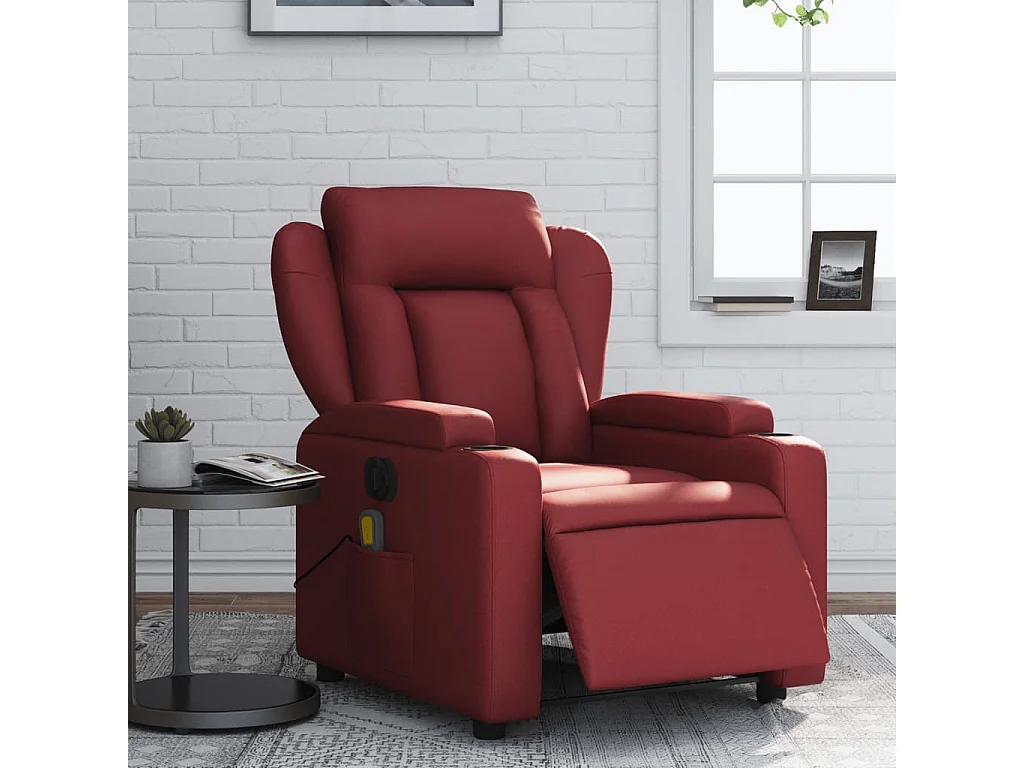 Sillón de masaje reclinable de cuero artificial rojo tinto YOE64054