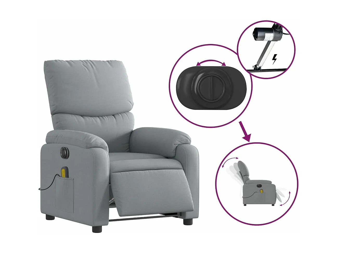 Sillón reclinable de masaje eléctrico tela gris claro YOE92923