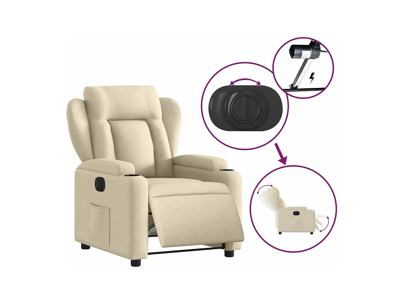 Fauteuil inclinable électrique Crème Tissu REO40082