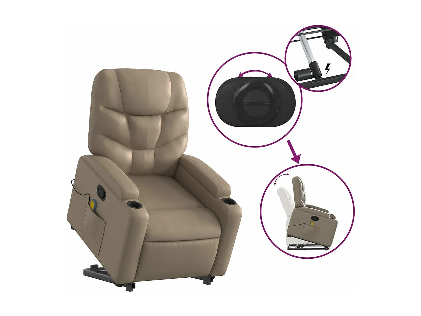 Sillón reclinable masaje pie cuero artificial color capuchino YOE70341