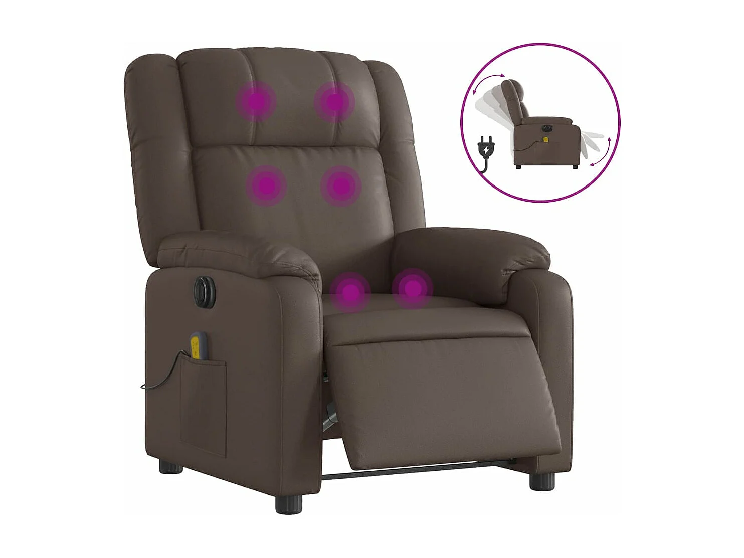 Sillón de masaje reclinable eléctrico cuero sintético marrón YOE58512