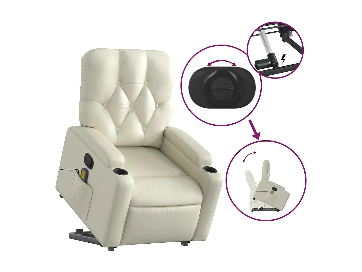 Sillón reclinable de masaje de pie cuero artificial color crema YOE20708